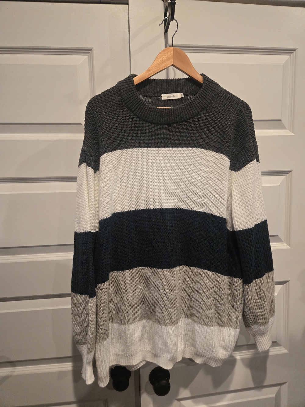 Amaryllis Striped Crewneck Sweater in Charcoal, White & Green